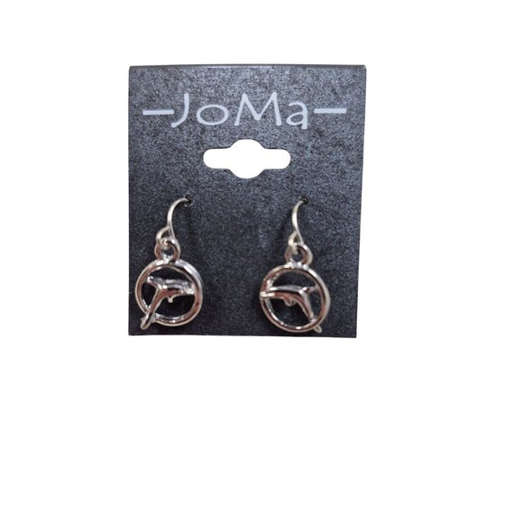 Silver JoMa Dolphin Hoop Dangle Earrings Made In USA - Picture 1 of 4